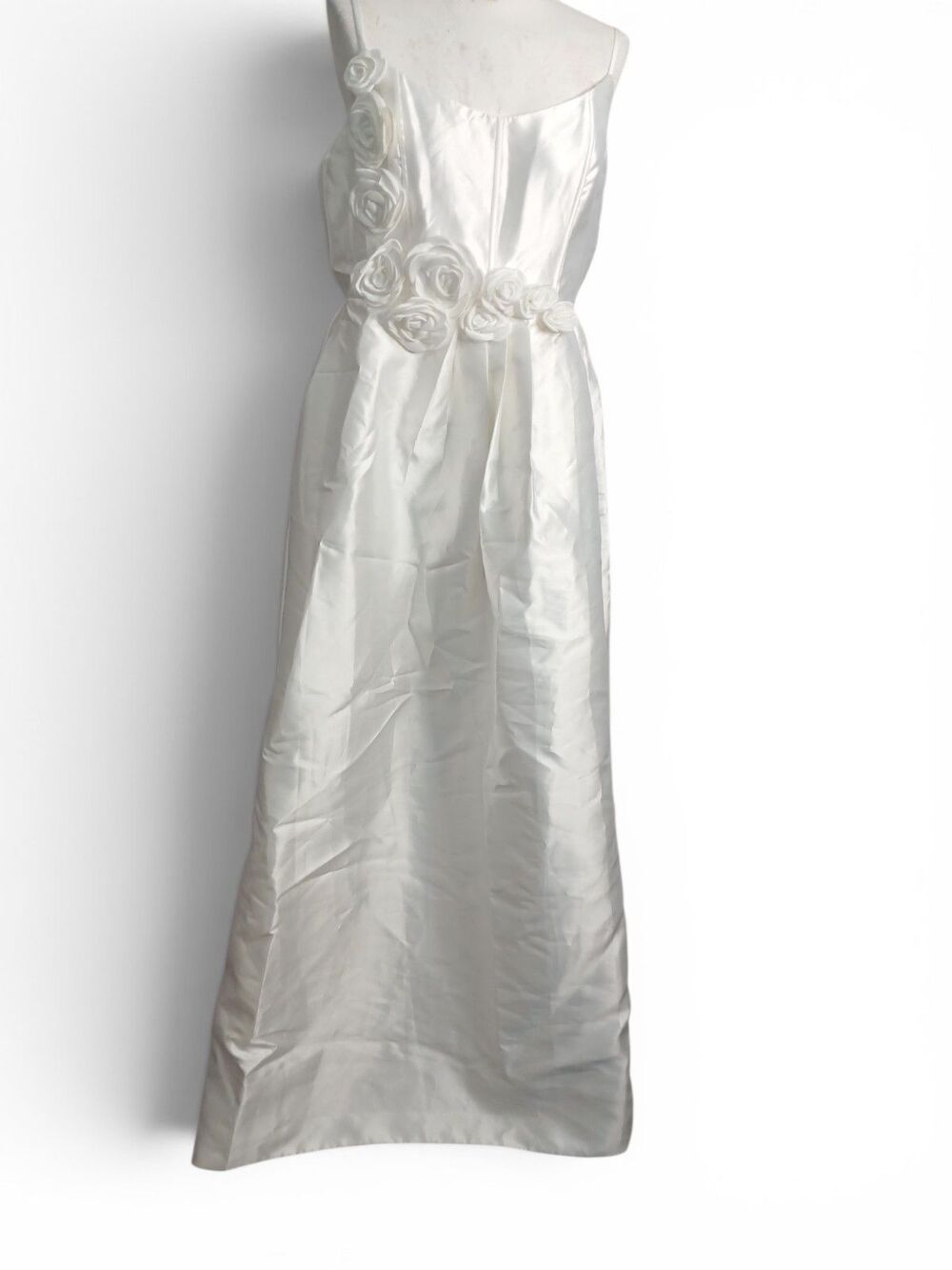 Lulus White Satin Maxi Dress XL 3D Floral Strap Formal Wedding Bridal NWT